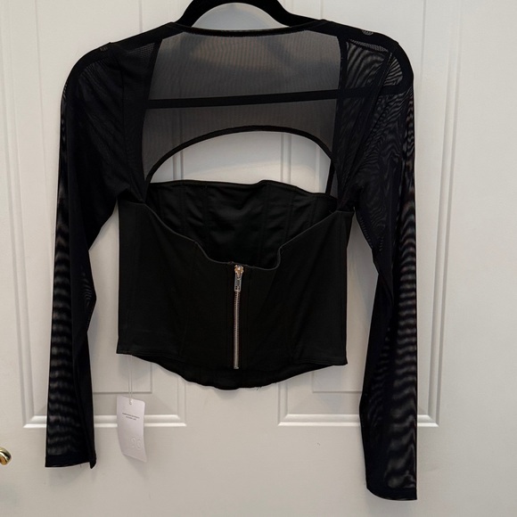REORIA Mesh Long Sleeve Boned Corset Square Neck Going Out Bustier Crop Top - Picture 9 of 12